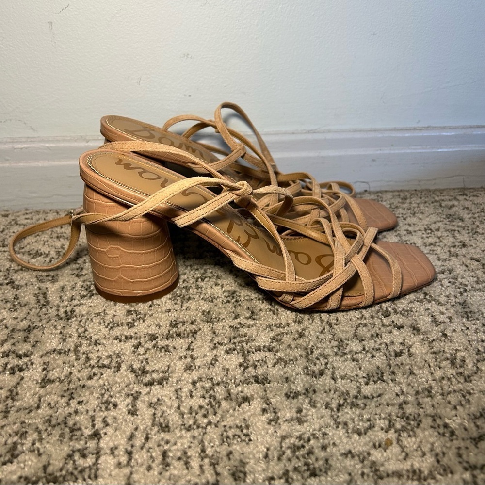 Sam Edelman Nude Crocodile Suede Strappy Block High Heel Sandals Size 11